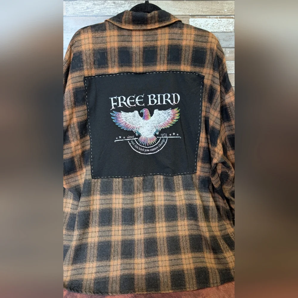 Free Bird Lynyrd Skynyrd Graphic Upcycled Flannel Shirt - Picture 2 of 15